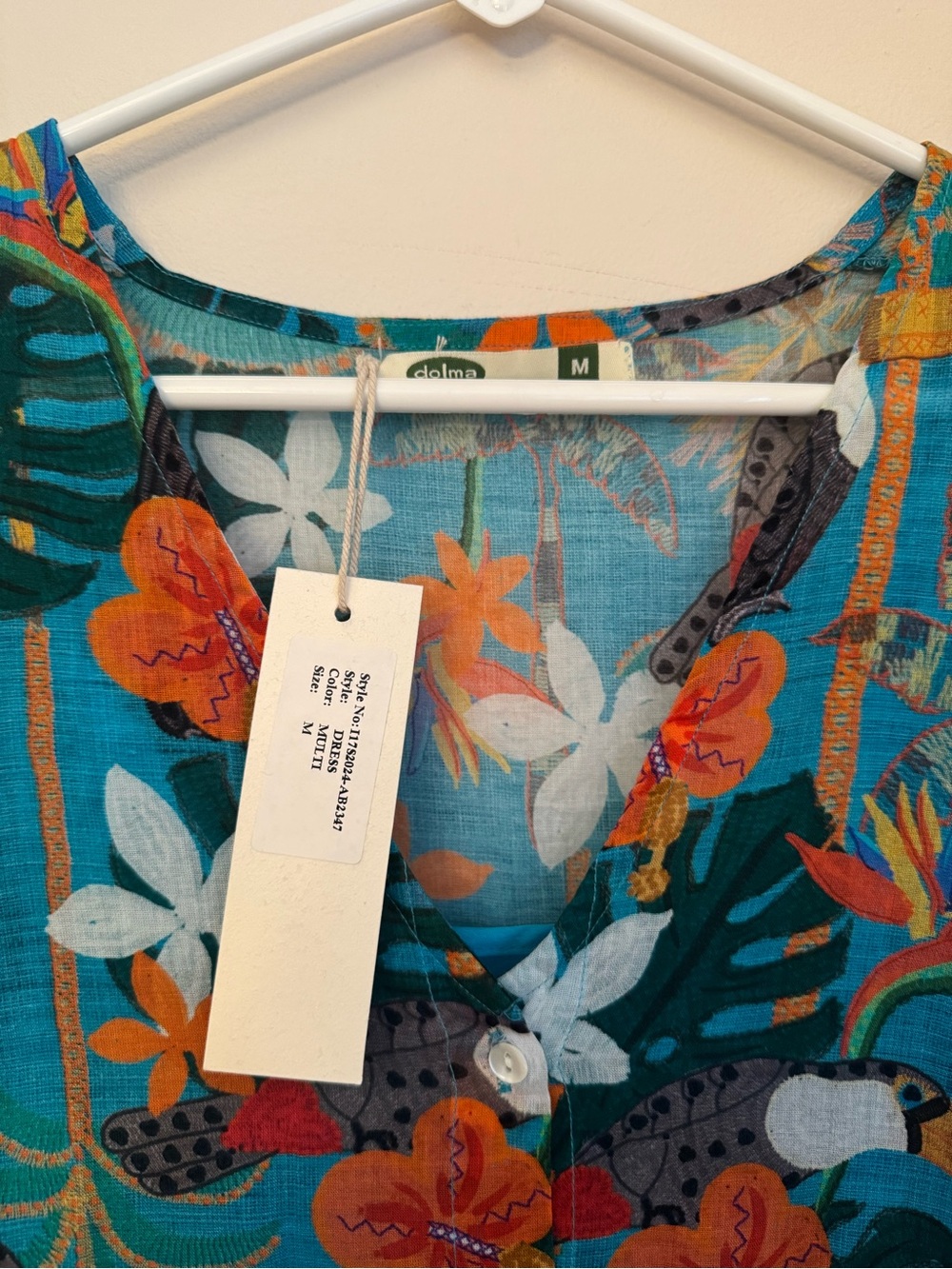 Dolma Women’s Medium Gauze Cotton Tropical Toucan Print Midi Dress NWT Boho - Picture 6 of 8